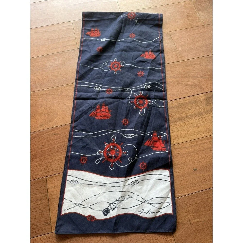 Gim Renoir Nautical‎ Rectangle Scarf 55” x 11” Blue White Red